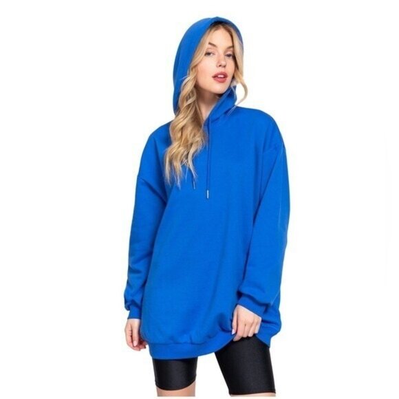 Blue Hoodie Women Size Small Oversized Pullover Sweatshirt Tunic Top Athleisure - Picture 2 of 14
